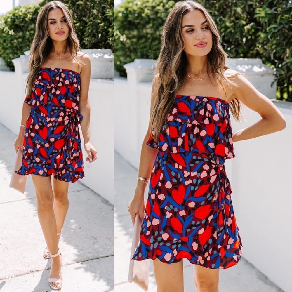 NWOT Vici Strapless Printed Tie Mini Dress